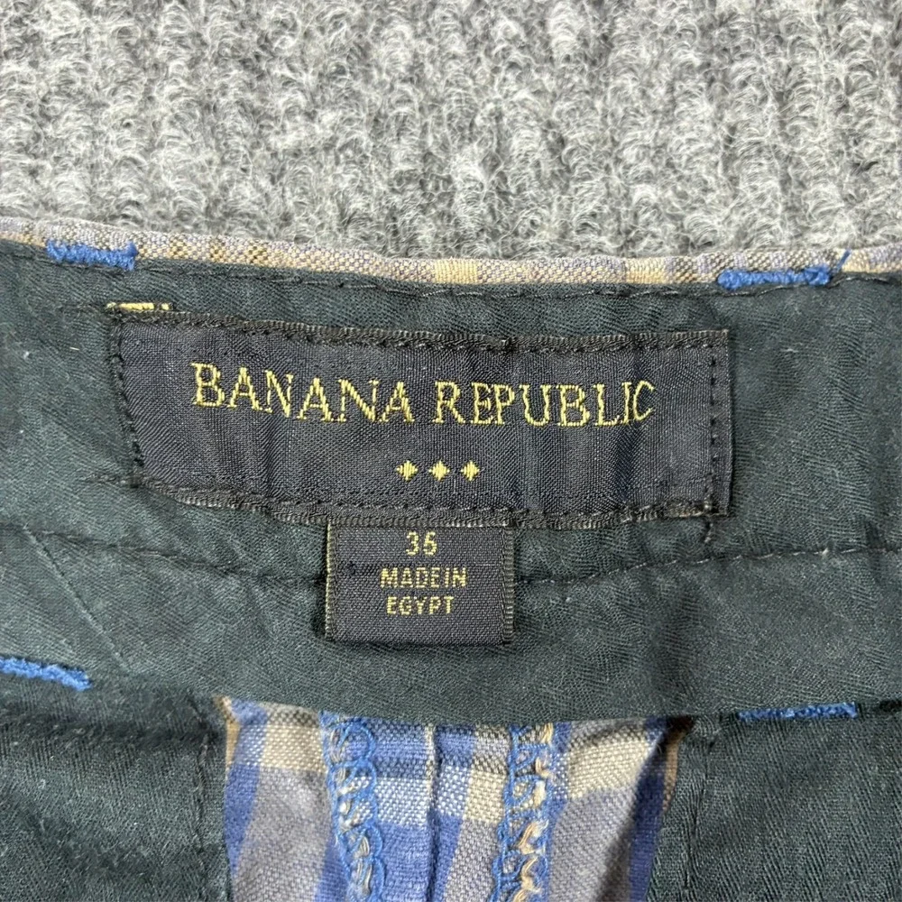 Banana Republic Mens Shorts Size 35 Blue Plaid Flat Front Casual Linen Blend